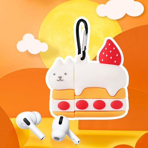 Compatible AirPods Pro Case Shockproof Silicone Leather Full Protective Cover Cute Strawberry Cat Cake Bluetooth Headset Protective Case Soft Case for Women(AirPods Pro/Airpods pro2) in Saudi Arabia