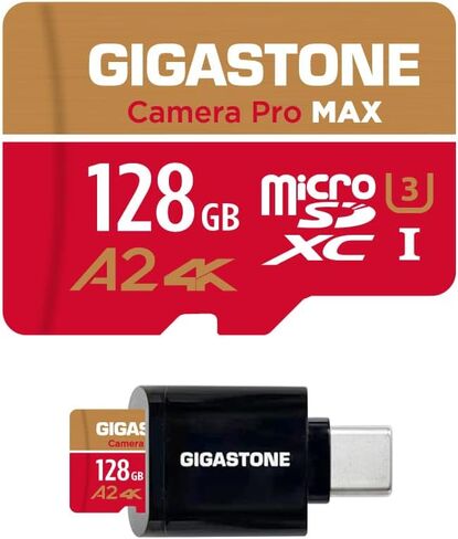 [5-Yrs Free Data Recovery] GIGASTONE 128GB Micro SD Card, 4K Camera Pro MAX, A2 V30 MicroSDXC Memory Card for Smartphone, Gopro, Action Cams, 4K UHD Video, Up to 120/80 MB/s, UHS-I U3 C10 with Adapter in Saudi Arabia