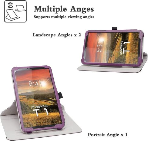 Bige for Sunshine T1 Elite Rotating Case,360 Degree Rotary Stand with Cute Pattern Cover for Sunshine T1 Elite Tablet/Foxx T8 Tablet/Scepter 8/Hyudai Hytab Plus 8WB1 8" Tablet,Purple in Saudi Arabia