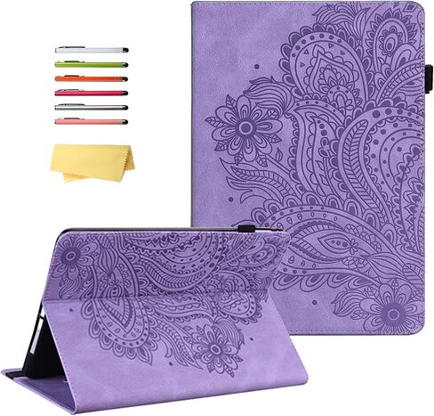حافظة لجهاز Kindle Fire HD 8 الجيل الثامن/السابع/السادس (2016/2017/2018) مع حامل/حامل قلم رصاص/جيوب [نمط منقوش] محفظة مغناطيسية قابلة للطي من جلد البولي يوريثان غطاء مقاوم للصدمات، زهرة الطاووس الأرجواني in Saudi Arabia