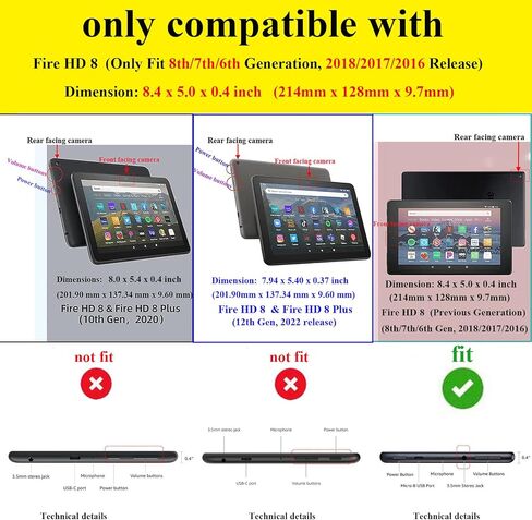 حافظة لجهاز Kindle Fire HD 8 الجيل الثامن/السابع/السادس (2016/2017/2018) مع حامل/حامل قلم رصاص/جيوب [نمط منقوش] محفظة مغناطيسية قابلة للطي من جلد البولي يوريثان غطاء مقاوم للصدمات، زهرة الطاووس الأرجواني in Saudi Arabia