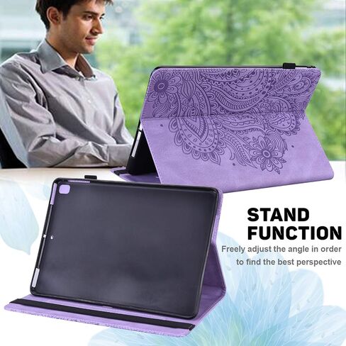 حافظة لجهاز Kindle Fire HD 8 الجيل الثامن/السابع/السادس (2016/2017/2018) مع حامل/حامل قلم رصاص/جيوب [نمط منقوش] محفظة مغناطيسية قابلة للطي من جلد البولي يوريثان غطاء مقاوم للصدمات، زهرة الطاووس الأرجواني in Saudi Arabia