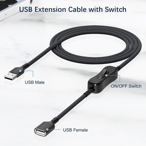 itramax USB تشغيل / إيقاف التبديل كابل 10FT، USB ذكر إلى أنثى تمديد الحبل مع التبديل ترقية تبديل تحكم كابل تبديل الطاقة للكمبيوتر، التلفزيون، Carplay، شرائط LED، مصباح مكتب LED، مروحة، نظام iOS، الضوء in Kuwait