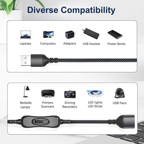 itramax USB تشغيل / إيقاف التبديل كابل 10FT، USB ذكر إلى أنثى تمديد الحبل مع التبديل ترقية تبديل تحكم كابل تبديل الطاقة للكمبيوتر، التلفزيون، Carplay، شرائط LED، مصباح مكتب LED، مروحة، نظام iOS، الضوء in Kuwait