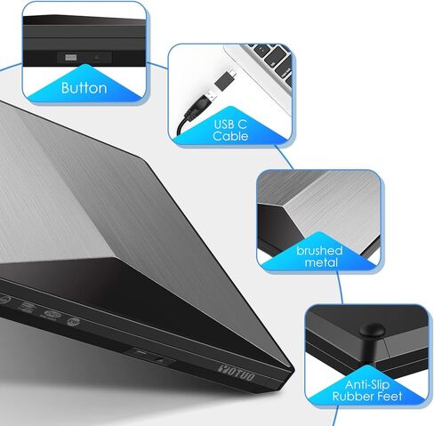 محرك أقراص Blu-ray خارجي USB 3.0 نوع C قابل للحمل BD-RE ROM CD/DVD ناسخ ثلاثي الأبعاد مشغل القرص RW محرك الأقراص الضوئية للكمبيوتر المكتبي Laptp مع نظام التشغيل Windows 7/8/10/11 MacBook Air Pro Mac in Kuwait