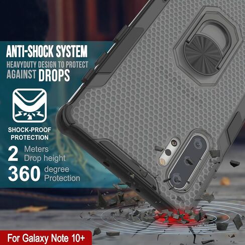 Punkcase Galaxy Note 10 Plus Case [Magnetix 2.0 Series] Clear Protective TPU Cover W/Kickstand, Ring Grip Holder & Metal Plate for Magnetic Car Phone Mount for Galaxy Note10+ Plus (6.8") [Black] in Saudi Arabia
