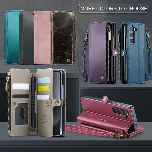حافظة محفظة Defencase متوافقة مع هاتف Samsung Galaxy Z Fold 6 مع حامل بطاقة RFID وفتحة حامل قلم S من جلد البولي يوريثان المغناطيسي وحزام سحاب قابل للطي مناسب لهاتف Galaxy Z Fold 6، القهوة in Kuwait