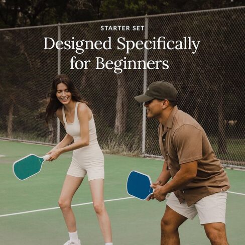 Recess Pickleball Starter Set of Premium Pickleball Paddles and Four (4) Pickle Balls - Lightweight, Honeycomb Core & Comfort Grip Handles - Perfect for Beginners in Saudi Arabia