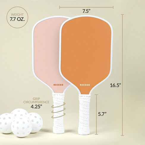 Recess Pickleball Starter Set of Premium Pickleball Paddles and Four (4) Pickle Balls - Lightweight, Honeycomb Core & Comfort Grip Handles - Perfect for Beginners in Saudi Arabia