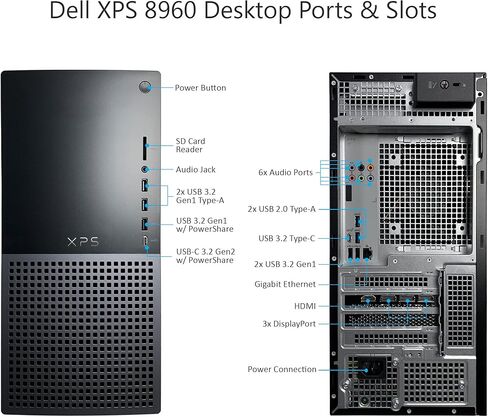 كمبيوتر مكتبي للألعاب XPS 8960 من Dell - الجيل الثالث عشر Intel Core i9-13900 24-Core حتى 5.60 جيجا هرتز، وحدة المعالجة المركزية 32 جيجا بايت DDR5، 1 تيرابايت NVMe SSD، GeForce RTX 3090 24 جيجا GDDR6، Killer Wi-Fi 6E، Windows 11 Pro in Saudi Arabia