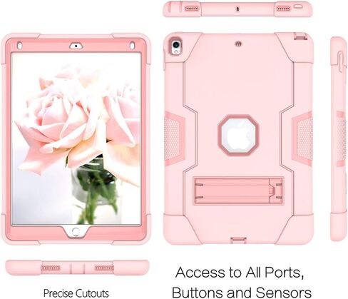 Dteck for iPad Air 3rd Generation Case 2019 (A2152 A2123) / iPad Pro 2017 Case 10.5" (A1701 A1709), Shockproof Protective Case with Sturdy Kickstand, Hard Plastic Shell Back Cover Case (Pink+Rosegold) in Saudi Arabia
