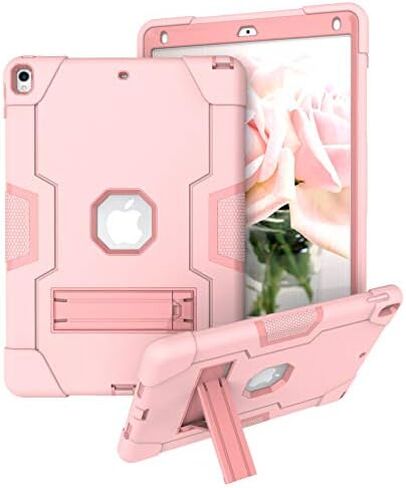 Dteck for iPad Air 3rd Generation Case 2019 (A2152 A2123) / iPad Pro 2017 Case 10.5" (A1701 A1709), Shockproof Protective Case with Sturdy Kickstand, Hard Plastic Shell Back Cover Case (Pink+Rosegold) in Saudi Arabia