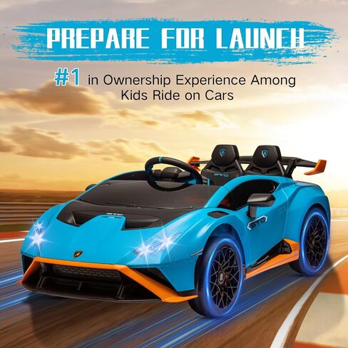Lamborghini Huracan STO, 24V Kids Ride on Car, Electric Car for Kids with Remote Control, Two Speed Adjustable, Ages 3-8, Foam Front Wheels, 360° Spin, LED Lights, Music, USB, Drift Feature, Blue in Kuwait