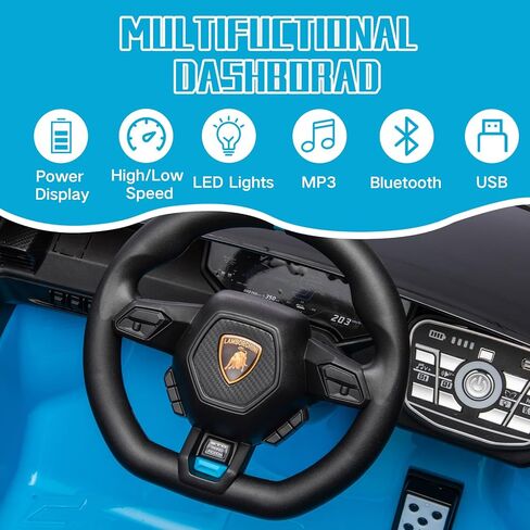 Lamborghini Huracan STO, 24V Kids Ride on Car, Electric Car for Kids with Remote Control, Two Speed Adjustable, Ages 3-8, Foam Front Wheels, 360° Spin, LED Lights, Music, USB, Drift Feature, Blue in Kuwait