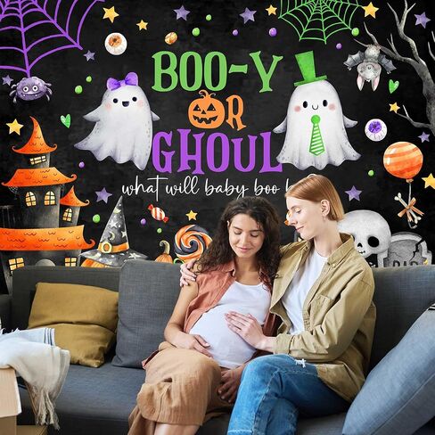 Avezano Halloween Gender Reveal Backdrop Booy or Ghoul Gender Reveal Party Decorations Boo-y or Ghoul Will Baby Boo Be Banner Supplies Photo Booth Prop(7x5ft) in Saudi Arabia