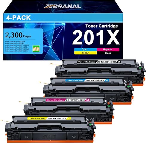 خراطيش حبر 201X مكونة من 4 عبوات عالية الإنتاجية 201A - تعمل مع طابعة HP Color Laserjet Pro MFP M277dw MFP M252dw؛ طابعة ليزر جيت برو MFP M277 M252 الملونة in Kuwait