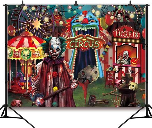 10x8 FT Horror Circus Theme Halloween Backdrop for Photography Giant Evil Clown Hallomas Birthday Party Background Scary Grove Vampire Baby Cake Table Decor Banner Photo Studio Props in Saudi Arabia