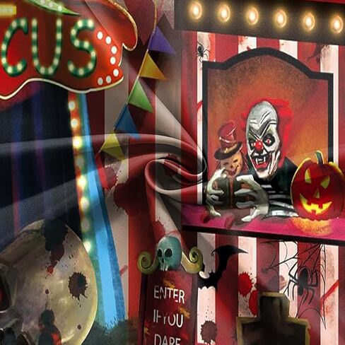 10x8 FT Horror Circus Theme Halloween Backdrop for Photography Giant Evil Clown Hallomas Birthday Party Background Scary Grove Vampire Baby Cake Table Decor Banner Photo Studio Props in Saudi Arabia