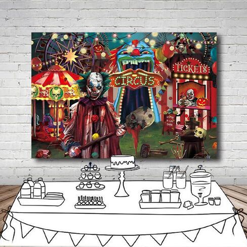 10x8 FT Horror Circus Theme Halloween Backdrop for Photography Giant Evil Clown Hallomas Birthday Party Background Scary Grove Vampire Baby Cake Table Decor Banner Photo Studio Props in Saudi Arabia