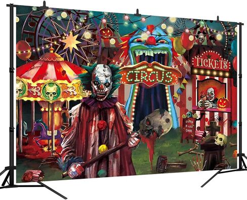 10x8 FT Horror Circus Theme Halloween Backdrop for Photography Giant Evil Clown Hallomas Birthday Party Background Scary Grove Vampire Baby Cake Table Decor Banner Photo Studio Props in Saudi Arabia