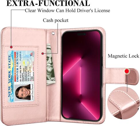 Takfox Wallet Case for iPhone 16 Plus,for iPhone 16 Plus Case, PU Leather Credit Card Holder Phone Case [9 Card Slots] Folio Flip Detachable Magnetic Cover Kickstand & Carrying Wrist Strap, Rose Gold in Saudi Arabia
