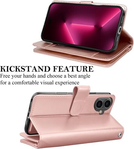 Takfox Wallet Case for iPhone 16 Plus,for iPhone 16 Plus Case, PU Leather Credit Card Holder Phone Case [9 Card Slots] Folio Flip Detachable Magnetic Cover Kickstand & Carrying Wrist Strap, Rose Gold in Saudi Arabia