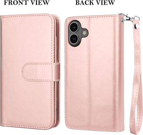 Takfox Wallet Case for iPhone 16 Plus,for iPhone 16 Plus Case, PU Leather Credit Card Holder Phone Case [9 Card Slots] Folio Flip Detachable Magnetic Cover Kickstand & Carrying Wrist Strap, Rose Gold in Saudi Arabia