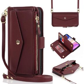 for iPhone 14 pro Wallet case, for iPhone 14 pro Phone case with Zipper Card Holders for Women Slots Crossbody Flip Folio Book Cover with Credit Card Holder Men case - Purple