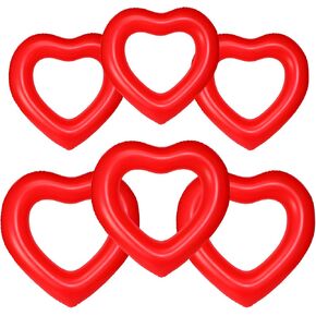 Lenwen 6 Pack Inflatable Heart Pool Float 43''/ 31'' Blow up Heart Shaped Swimming Tube for Valentines Wedding Bachelorette Bride Pool Floaty Beach Party Toys Gifts