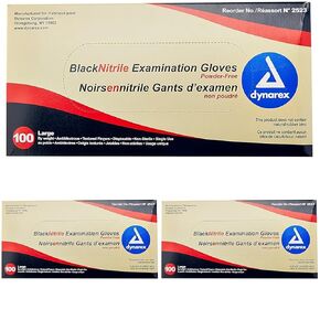 Dynarex Safe-Touch Black Disposable Nitrile Exam Gloves, Powder-Free, Used in Healthcare and Professional Settings, Law Enforcement, Tattoo, Salon or Spa, Large, 1 Box of 100 Gloves