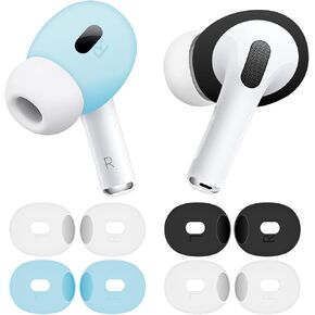 Fit in Case for AirPods Pro 2nd Ultra Thin Ear Tips Replacement Silicone Dust Proof Anti-Scratch Eartips Earbuds Cover Accessories Compatible with AirPods Pro 2 Black White Blue 4 Pairs