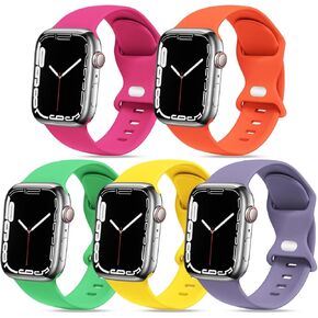 [5 PACK] STG Sport Watch Band Compatible with Apple Watch Band 38mm 40mm 41mm 42mm 44mm 45mm 49mm Soft Silicone Replacement Sport Strap Compatible for iWatch Ultra SE Series 8/7/6/5/4/3/2/1