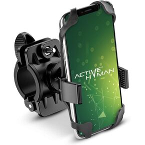 ACTIVEHVMAN Universal Bike Phone Mount – Handlebar Mobile Phone Holder – Adjustable Angle – Easy Installation – Full Phone Access. Fits iPhone 12 Pro, Mini, 12, iPhone SE, iPhone 11, iPhone XR