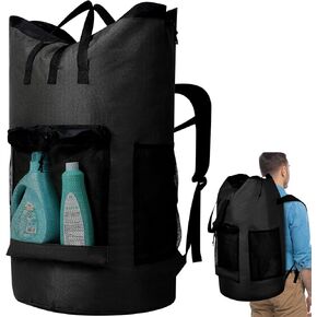 Laundry Backpack Bag,with 3 Pockets,for Dorm, Apartment and Laundromat, Laundry Duffle Bag for Travel,Beach,Camping