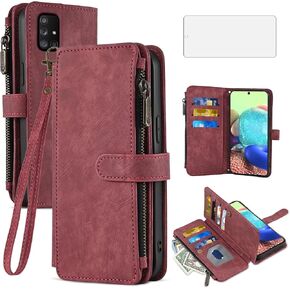 Asuwish Phone Case for Samsung Galaxy A71 5G Wallet Cover and Tempered Glass Screen Protector Leather Flip Credit Card Holder Stand Lanyard Wrist Strap Cell Accessories A 71 G5 71A S71 Women Men Black