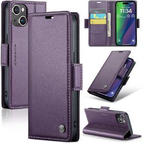 حافظة محفظة HAII قابلة للطي لهاتف iPhone 15 Plus، مع حامل بطاقات RFID ومسند إغلاق مغناطيسي وغطاء جلدي فاخر لهاتف iPhone 15 Plus 6.7 بوصة (بني)