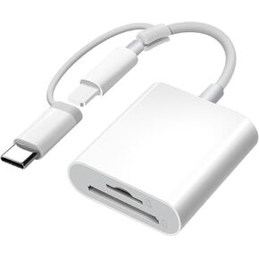 قارئ بطاقة SD لجهاز iPhone iPad، موصل مزدوج Lightning/USB C قارئ بطاقة الذاكرة يدعم بطاقة SD/TF، ​​يدعم بطاقات SD/MicroSD، عارض كاميرا عالية السرعة، التوصيل والتشغيل in Kuwait