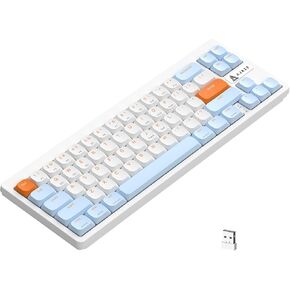 A.JAZZ AKL680 65% Low Profile Wireless Mechanical Keyboard, BT/2.4Ghz Dual Mode 68 Keys Gaming Keyboard with Ultra-Thin Brown Switches for PC/Laptop/Windows/Mac(White/Blue) in Saudi Arabia