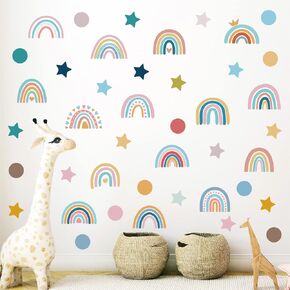 76pcs Boho Rainbow Wall Sticker - Wall Decal Peel and Stick Vinyl Wall Stickers Star and Dots for Kids Nursery Bedroom Living Room Playroom Classroom Wall Decor