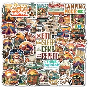 Pack 50 PCS Desert Camping Stickers Camel Cactus Outdoors Theme Waterproof Vinyl Decals Items for Teens Adults Nature Adventure Travel Lovers Decor Water Bottles Suitcase