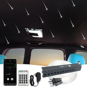 Meteor Effect Fiber Optic Lights Kit, 3W 60pcs*0.04in*13.1ft/4m Shooting Stars Light Kit 12 Holes LED Light Engine with Bluetooth + APP Remote Control for Car/Home Theater(Shooting Star Effect only)