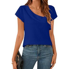 BMJL Womens Dressy Casual Blouses Asymmetrical V Neck Business Work Tops Ruffle Sleeve Summer Shirts