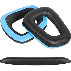 مجموعات أغطية عصابة الرأس متوافقة مع سماعات الرأس Logitech G35، G430، G930، F454، وسادات الأذن الجلدية البديلة (نظام الألوان الأسود والأزرق) in Kuwait