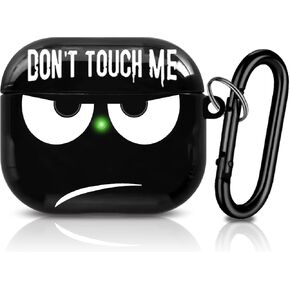 Compatible with AirPods 3 Case Cover, Don't Touch Me Black Cool Case AirPods 3rd Generation 2021 Cute Cartoon Smooth Soft Protective Skin Case with Keychain, Wireless Charging Compatible