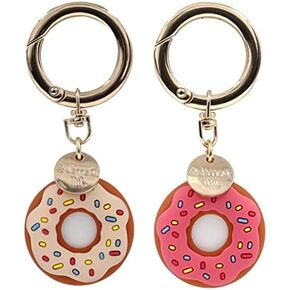 2 Pack Airtag Case Keychain Doughnut Silicone Apple Tracker Case Cover Cute 3D Donut Airtag Holder with Key Ring for Kids Grandma Dog Cat Pet Collar Beige & Pink in Saudi Arabia