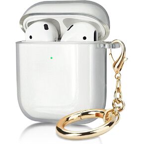 Airpods Case Cover, Clear Soft TPU Protective Cover Compatible with Apple AirPods 1/2 Shockproof Protective AirPods Case with Keychain (Clear Pink)