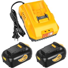Genuine Capacity 2-Pack 20V Max Battery Replacement for Dewalt Battery 6.0Ah and DCB112 Charger - OEM Equivalent Capacity, Compatible with 12-20V Batteries and All 20V Dewalt Cordless Tools