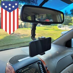 Upgraded 360° Rearview Mirror Phone Holder for Automobile, Universal Full-Rotatable Phone Holder with Adjustable Length and Angle for All Mobile Smart Phones, Easy to Mount. Usable at Home and Office.