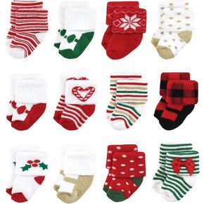 Hudson Baby Unisex Baby Cotton Rich Newborn and Terry Socks, Beige Stripe 12 Pack, 6-12 Months in Saudi Arabia