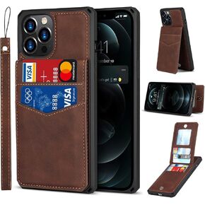iCoverCase for iPhone 12/12 Pro Wallet Case with Card Holder [RFID Blocking] Premium PU Leather Kickstand Magnetic Clasp Shockproof Card Slots Case with Wrist Strap (Wine Red)